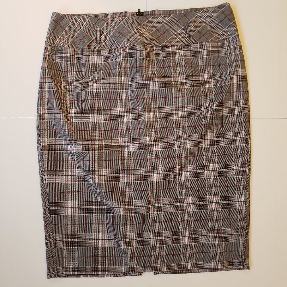 XXJ Stretch Plaid Knee Length Mid Rise Straight Pencil Skirt